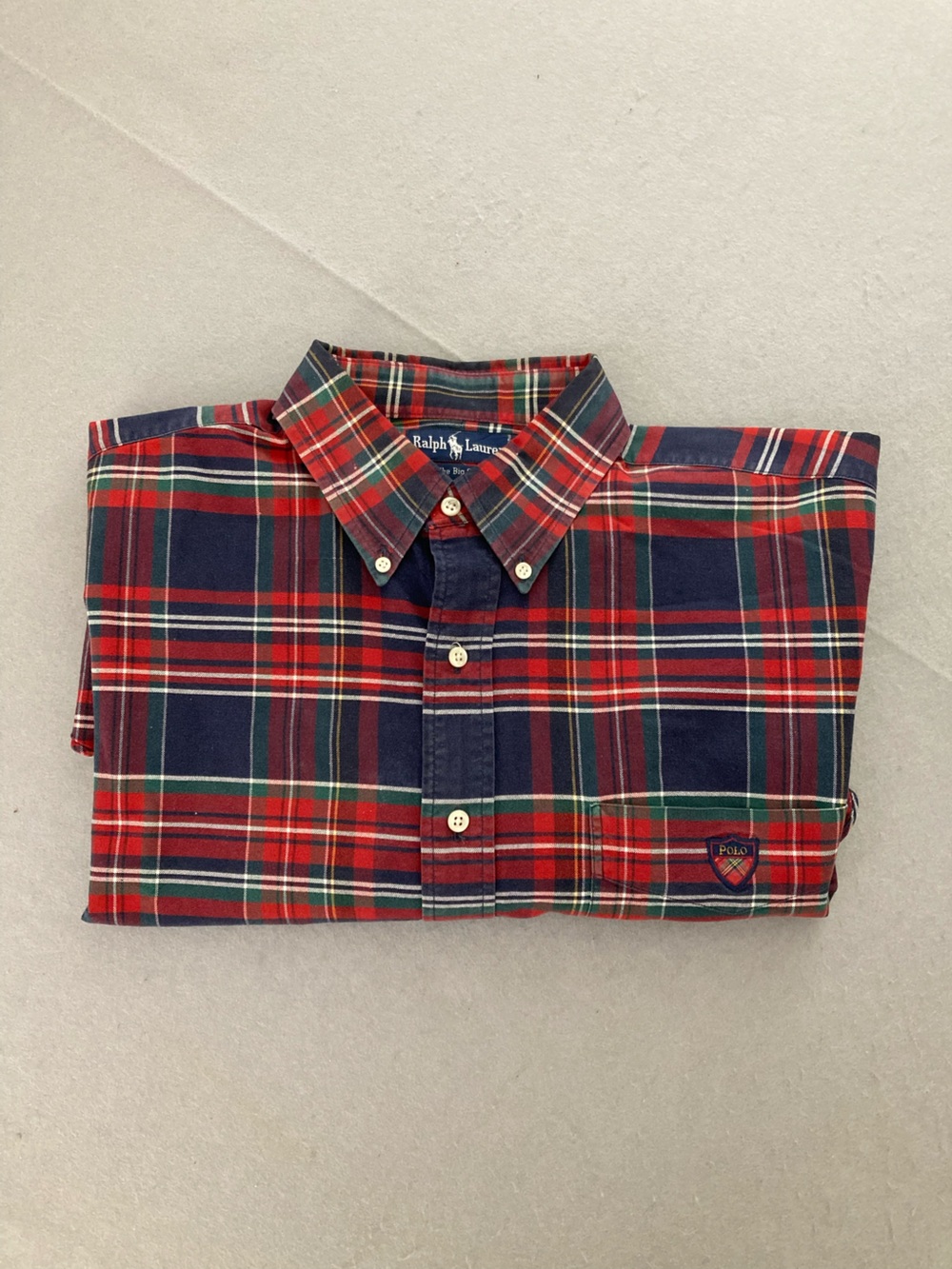 Ralph Lauren The Big Shirt Men’s Large Thick Cotton Red Plaid Crest Logo